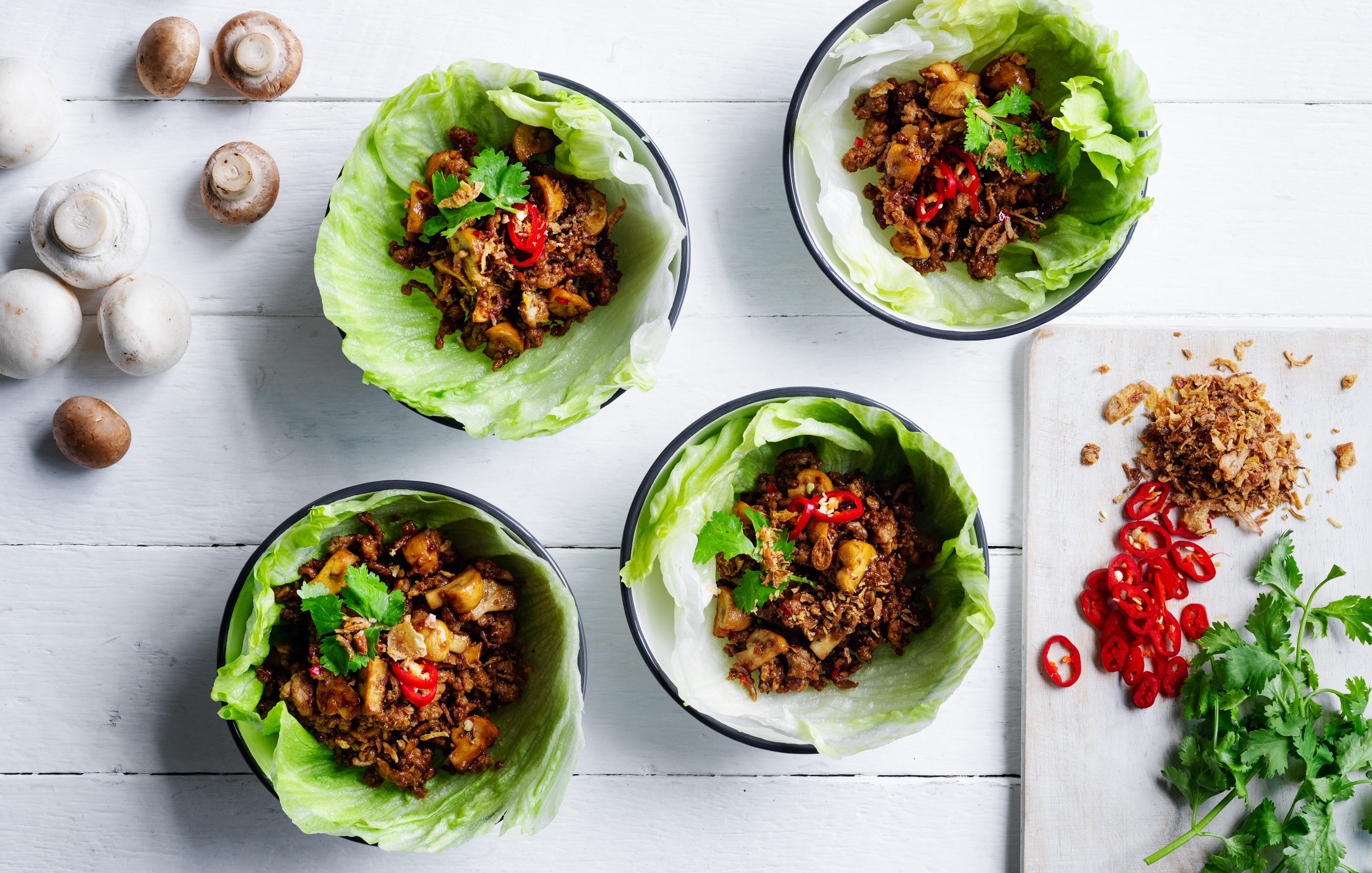 Sticky Mushroom and Pork San Choy Bao | Australian Mushrooms