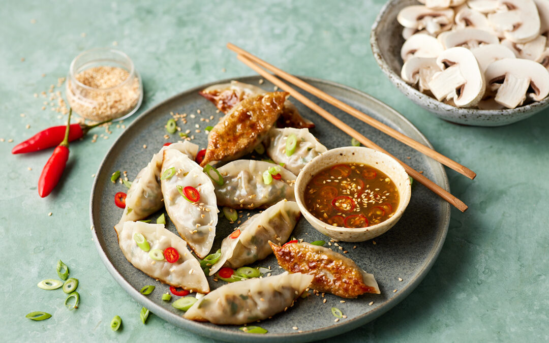 Mushroom and chive gyoza
