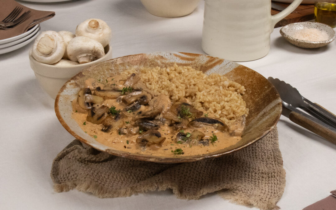Mushroom Cups Stroganoff with Brown Rice By Sarah Di Lorenzo